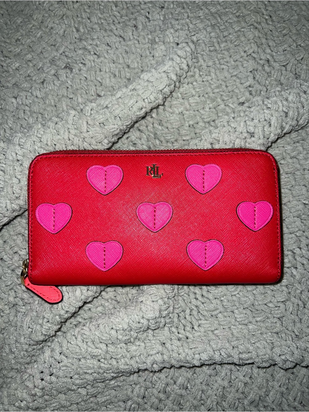 Ralph Lauren Pink Heart Red leather Zip Around Wallet